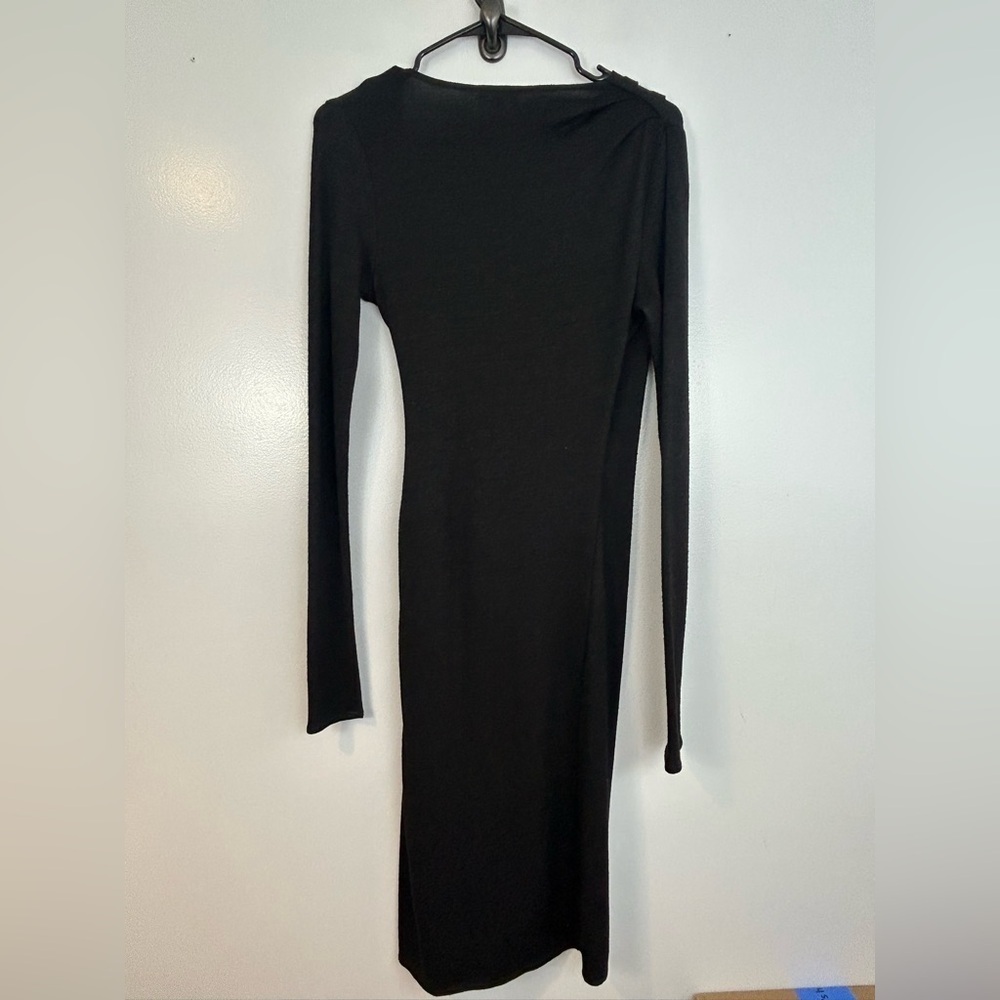 Wilfred Free Aritzia Black Long Sleeve Wrap Ruched Midi Dress Size Small - Picture 9 of 13